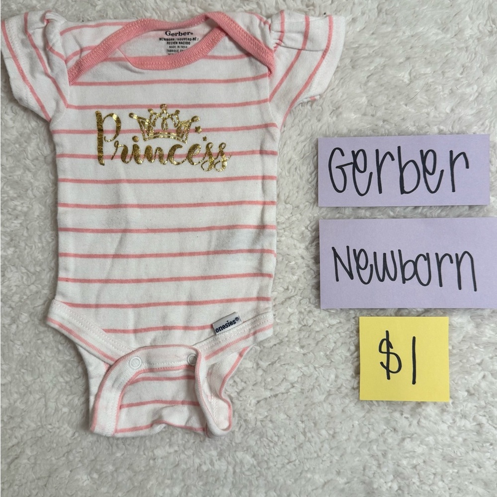 NWOT Infant Gerber Pink and Gold Princess Bodysuit, Newborn